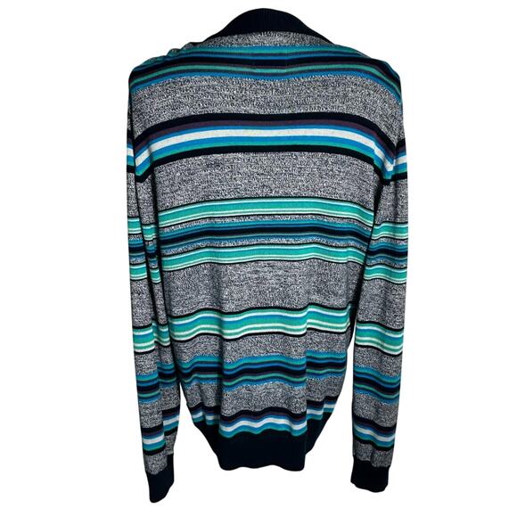 MODERN AMUSEMENT NWT Men's‎ Large Blue Gray Striped Button Up Cardigan Sweater - Picture 2 of 10